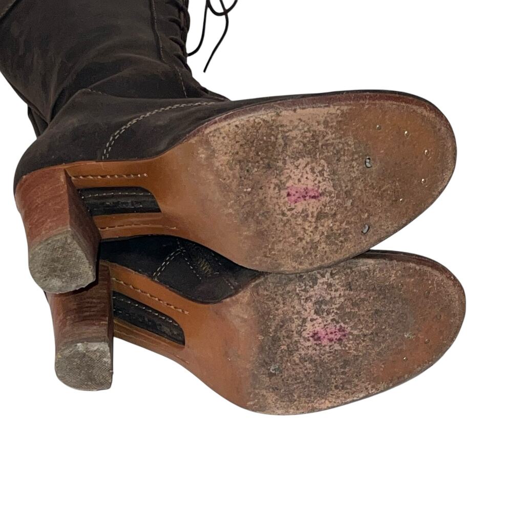 Frye Lace Villager Tall Brown Distressed Leather Lace-up Heeled Boots 6.5 77610 - Picture 9 of 12